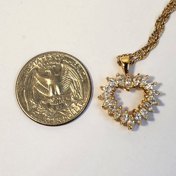 VTG Classic Open Heart Necklace Gold over 925 Chain 18" - Picture 5 of 7